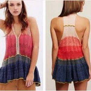 Free People Multicolor Striped V-Neck Racerback Tank -Pink, Red,Blue shirt dress